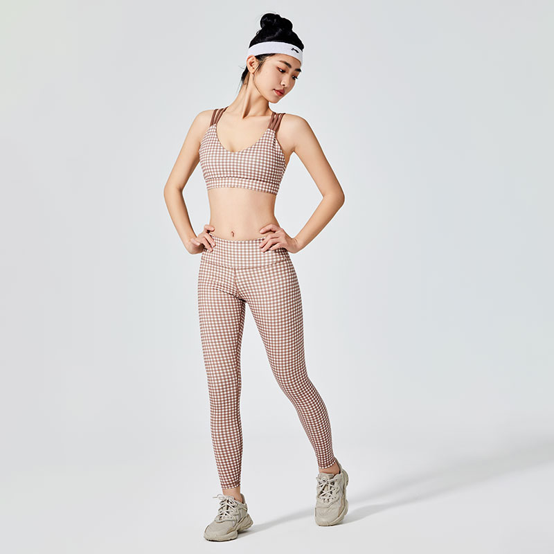 Dames bruin geruit patroon sportlegging